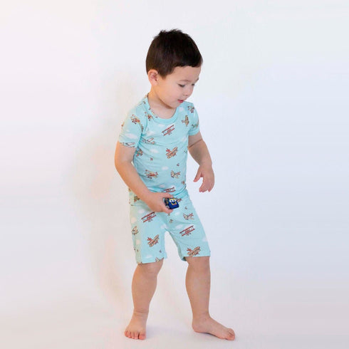 vintage-airplanes-bamboo-kids-pajama-short-set-bellabu-bear - Sophia's Style -5